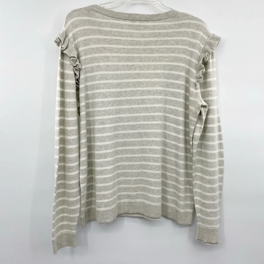 J.Crew Gray White Stripe Ruffle Sweater Size XL